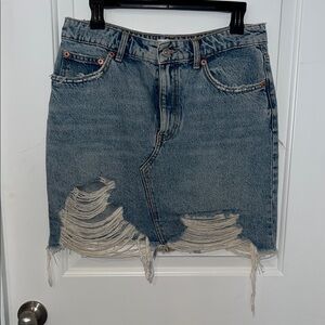 Zara Light Blue Ripped Denim Mini Skirt